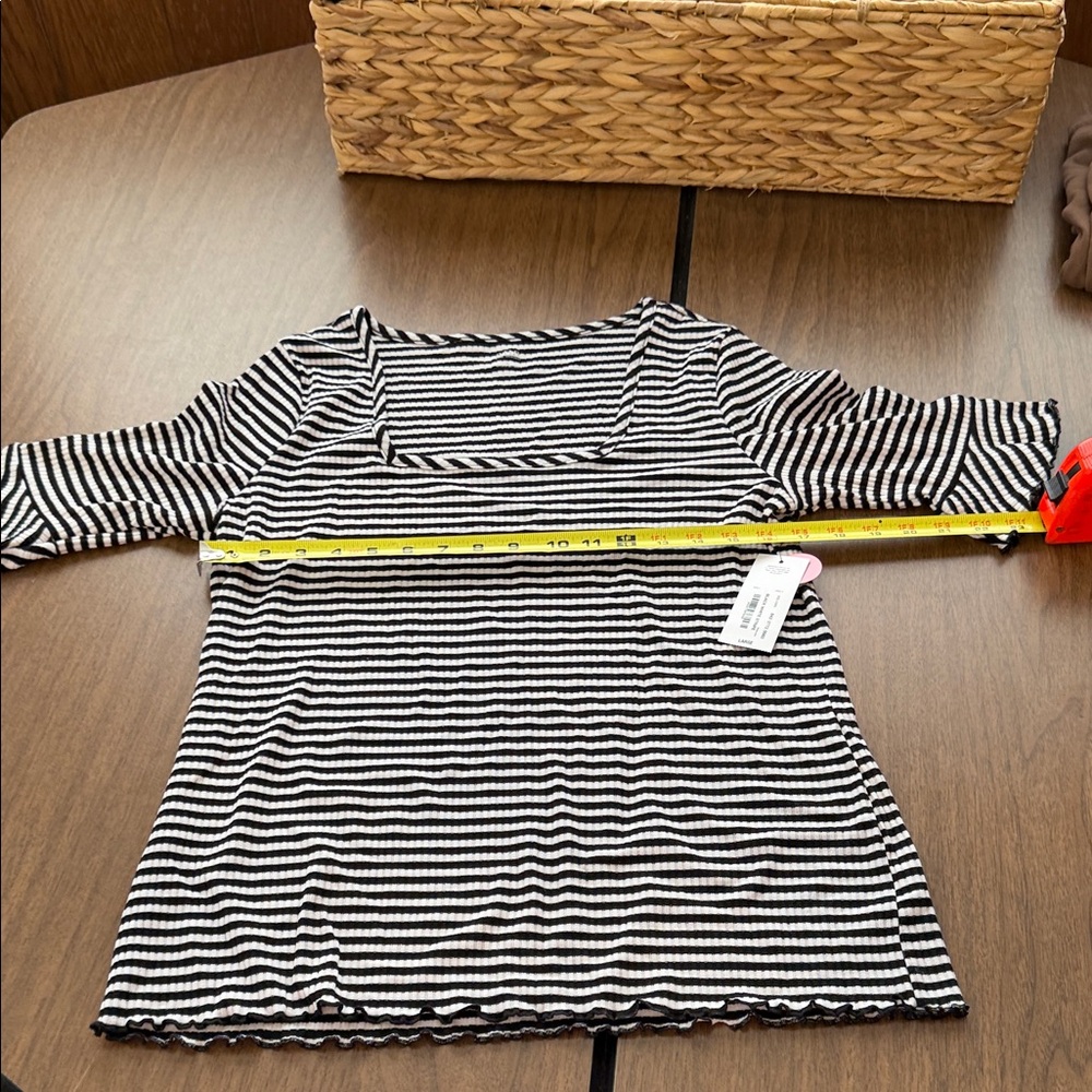 a.n.a Black and White Striped Short Sleeve Top